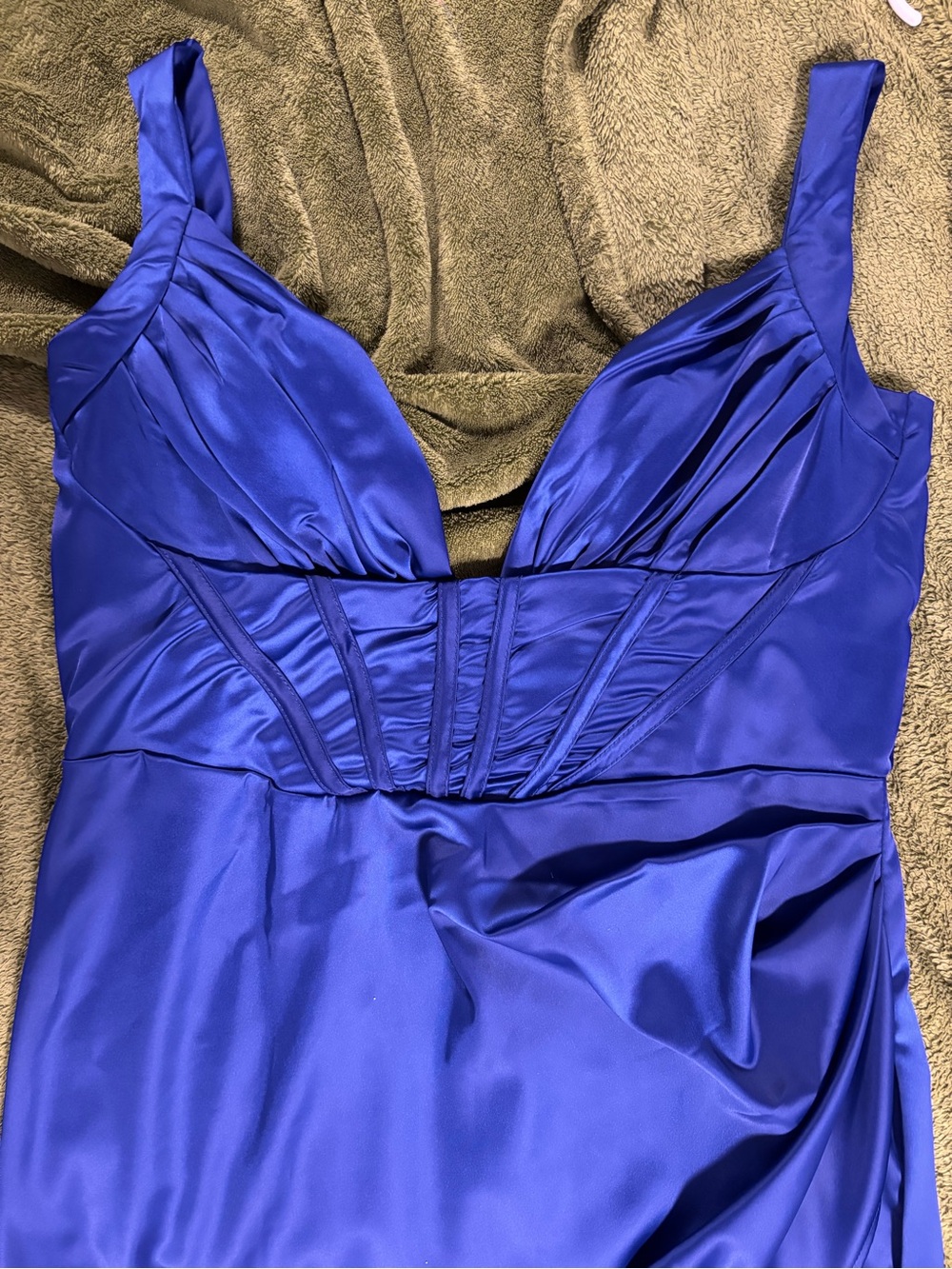 Satin V-Neck Slip Dress in Royal Blue